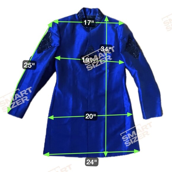 Custom Royal Blue Jacket Style Achkan / Sherwani, Hand Beaded Accents, Like New - Picture 5 of 15